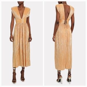 Sabina Musayev Luciana Pleated Knit Midi Dress in Orange size M NWT